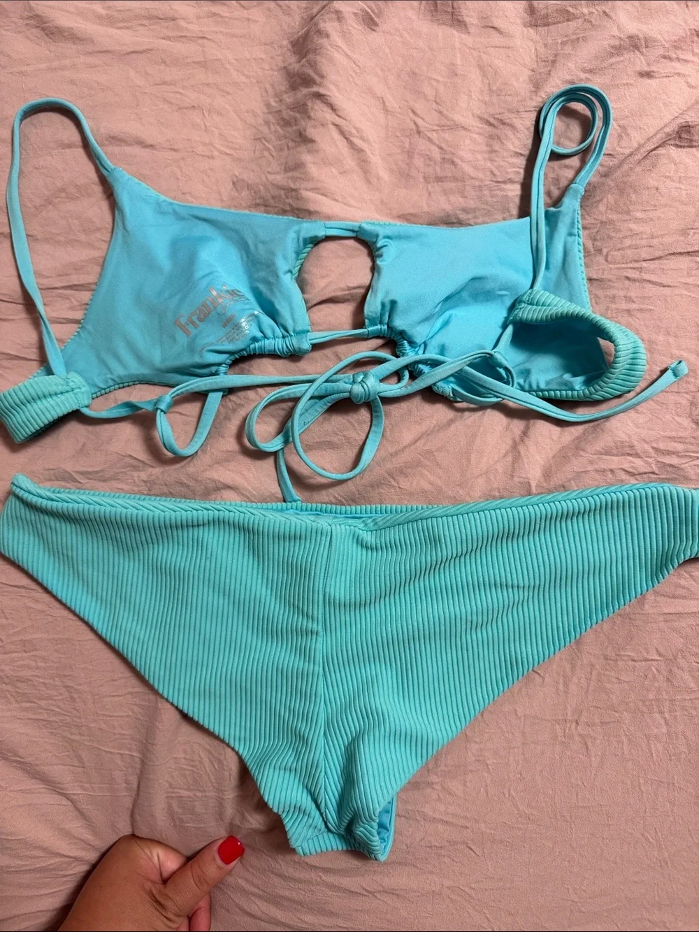 Frankie’s Ribbed Aqua Triangle Bikini Set - Women's Swim